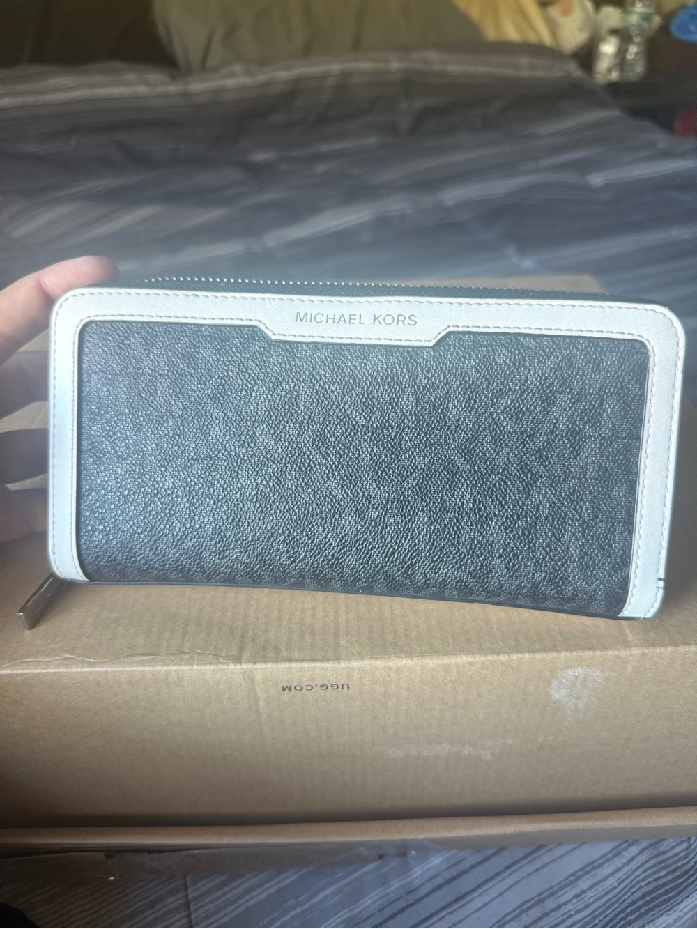 Michael Kors Black and White Zip-Around Wallet